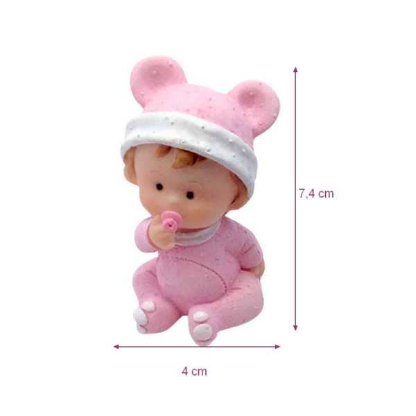 Bébé Fillette en pyjama avec Tétine rose, 7,4 x 4cm, petite figurine en résine baptême ou babyshower - Photo n°2