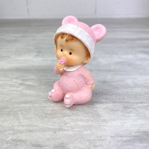 Bébé Fillette en pyjama avec Tétine rose, 7,4 x 4cm, petite figurine en résine baptême ou babyshower - Photo n°3