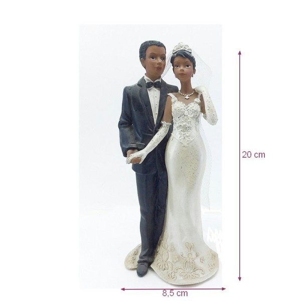 Grand Couple de Mariés Noirs en Résine se tenant la main, 20 x 8,5 cm, figurines pièce montée et mar - Photo n°1