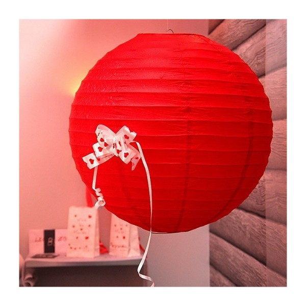 Lanterne Japonaise Rouge, diam. 35 cm, Lampion boule Papier, à suspendre - Photo n°2