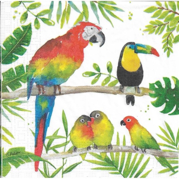 4 Serviettes en papier Perroquet Oiseaux Tropicaux Format Lunch - Photo n°1