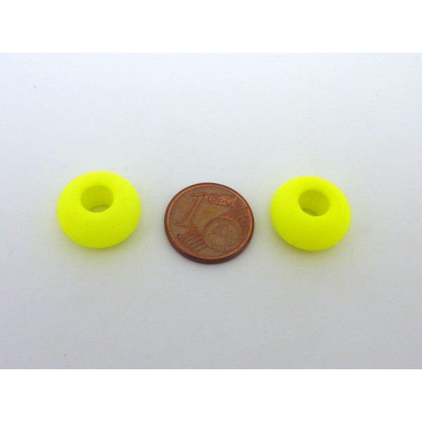 R-3 Perles Donut 14,4mm En Verre De Couleur Jaune Fluo À Gros - Photo n°3