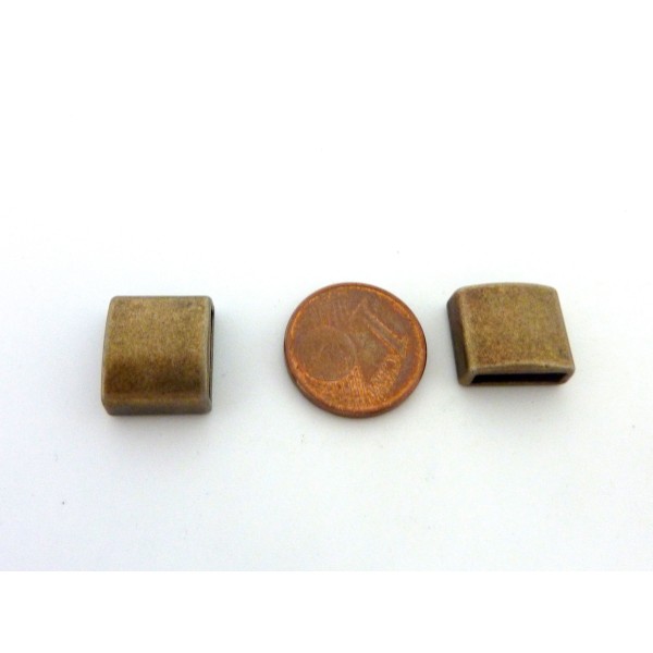 3 Perles Passant Rectangulaire 13mm Légèrement Bombé Sur Le Dessus En Métal De Couleur Bronze - Photo n°2