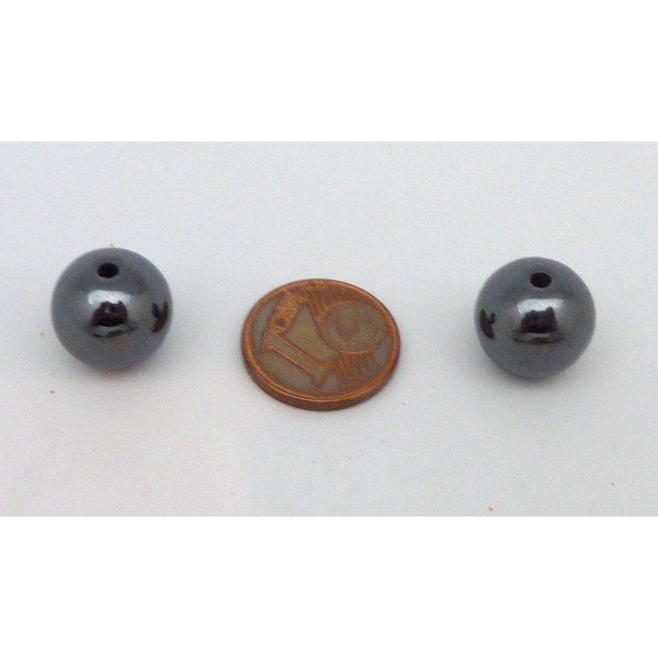 R-2 Perles Hématite Ronde 12,2mm, Trou Pour Passage Du Fil Large 1,9mm - Photo n°3