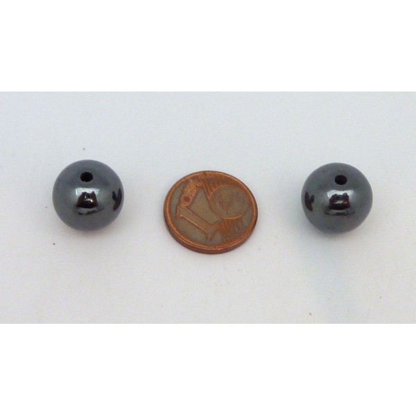 R-2 Perles Hématite Ronde 12,2mm, Trou Pour Passage Du Fil Large 1,9mm - Photo n°4