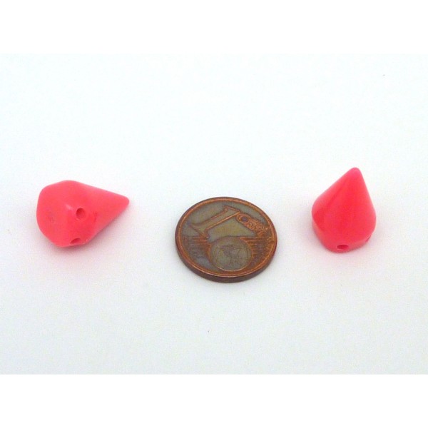 R-20 Perles Clous 15x10mm Rose Fluo Double Trous- Punk Rock -pic, Forme Conique - Photo n°3