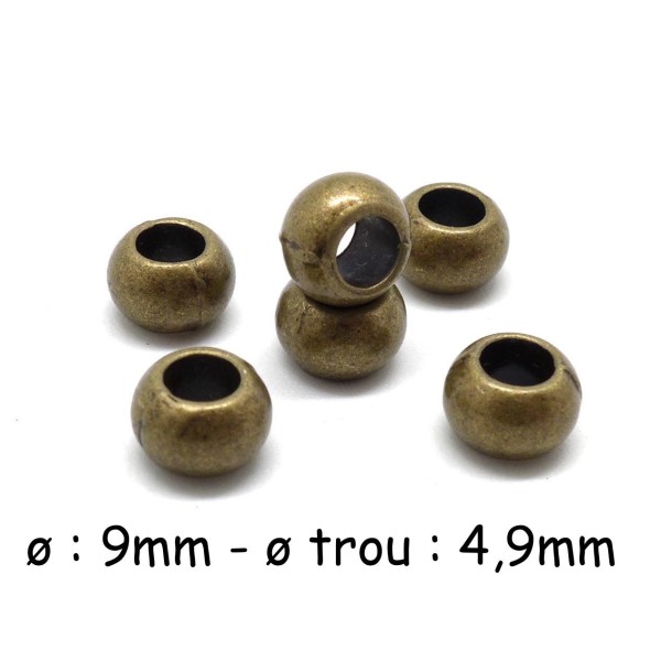 R-10 Perles Ronde Bronze 9mm En Métal À Gros Trou - Photo n°1