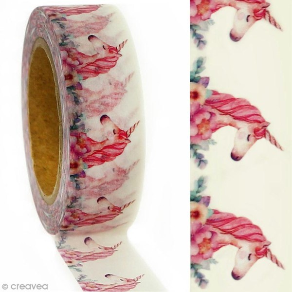 Masking tape Tête de licorne rose sur fond blanc - 1,5 cm x 5 m - Photo n°2
