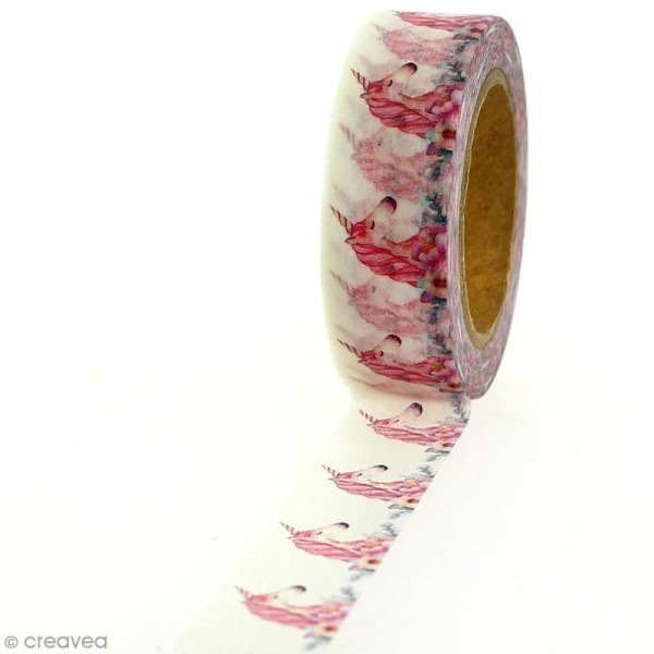 Masking tape Tête de licorne rose sur fond blanc - 1,5 cm x 5 m - Photo n°1