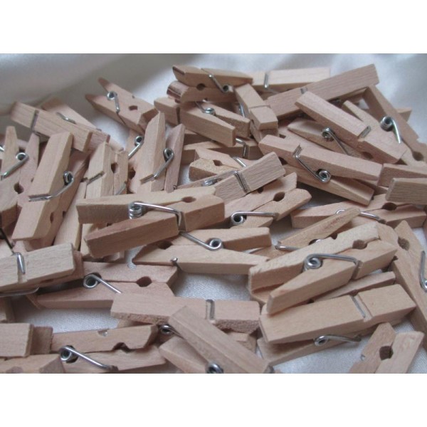 Mini pinces à linge en bois brut,ton naturel,35mm*7mm,10 pièces - Photo n°1