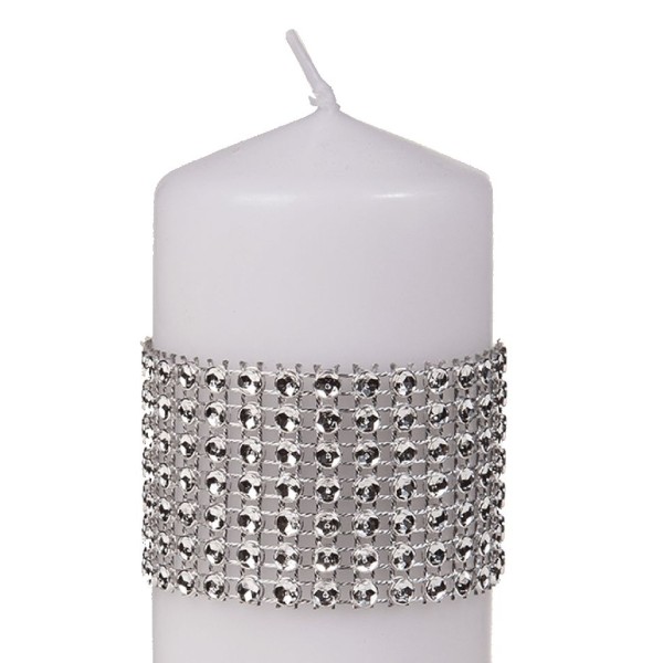 Bougie pilier blanche avec ruban diamants 10 x 5 cm - Photo n°1