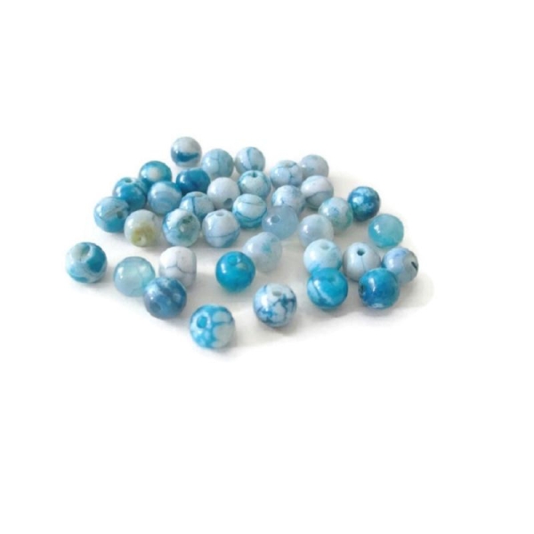 10 Perles Jade Naturelle Blanc Et Bleu 6mm - Photo n°1