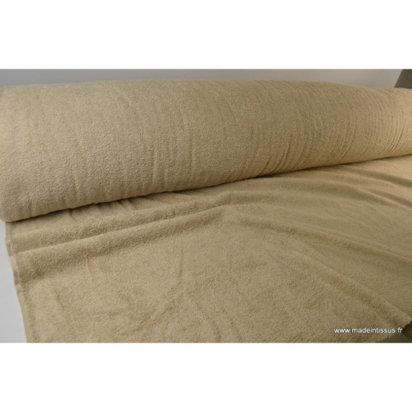 Tissu Eponge 100% coton beige lisiere cousue. - Photo n°2