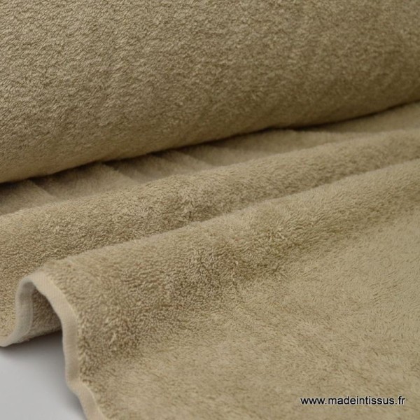 Tissu Eponge 100% coton beige lisiere cousue. - Photo n°1