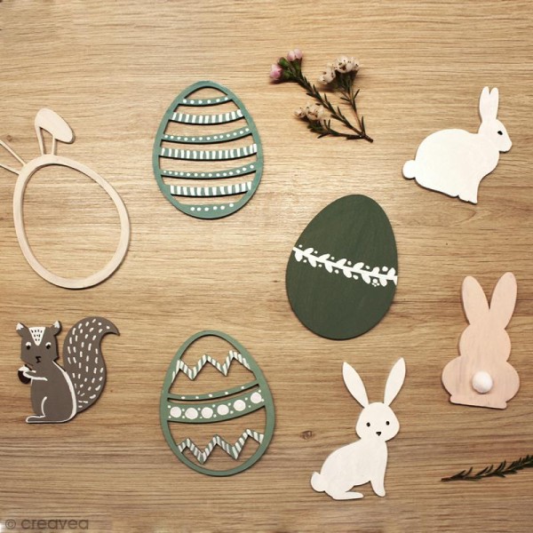 Oeuf de pâques oreilles de lapin en bois à décorer - 12 cm - Photo n°3