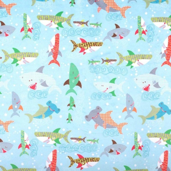 Tissu océan & requin minky ras  - Multicolore - Photo n°1