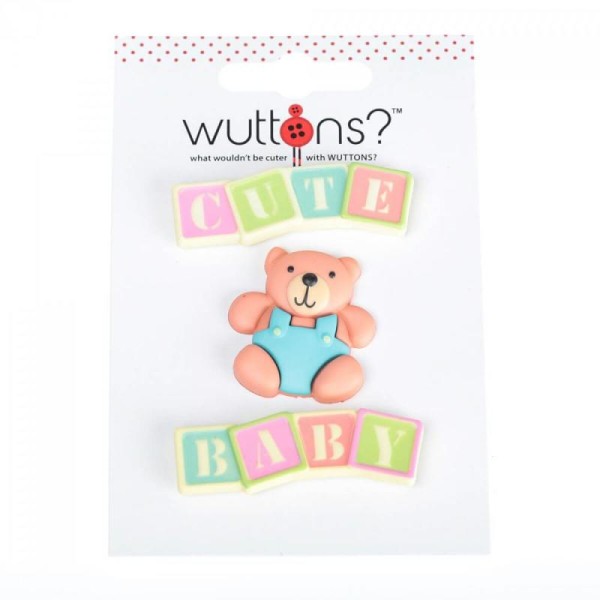 Assortiment 3 boutons Baby & ourson - Photo n°1