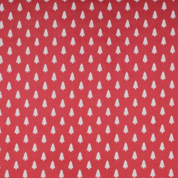 Tissu coton cretonne mini sapins - Rouge - Photo n°2
