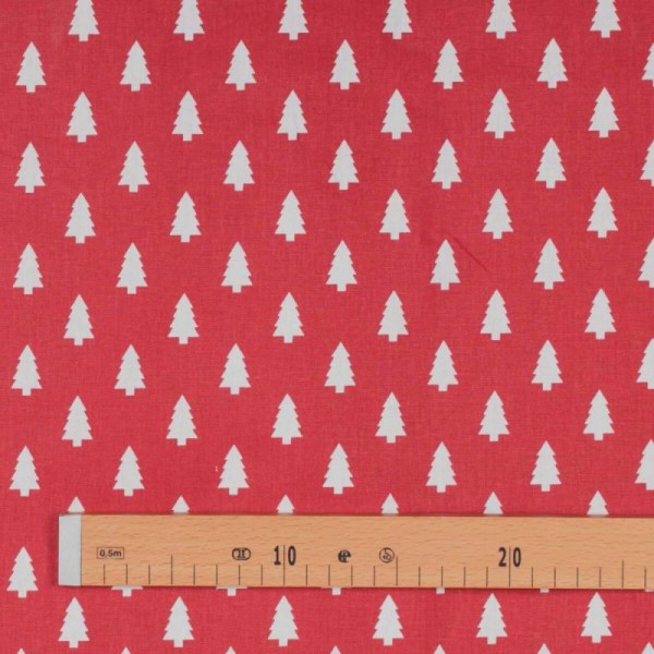 Tissu coton cretonne mini sapins - Rouge - Photo n°3