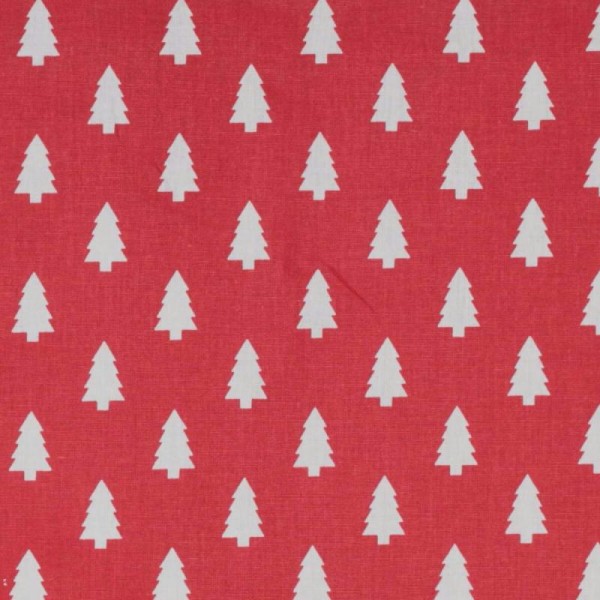 Tissu coton cretonne mini sapins - Rouge - Photo n°1