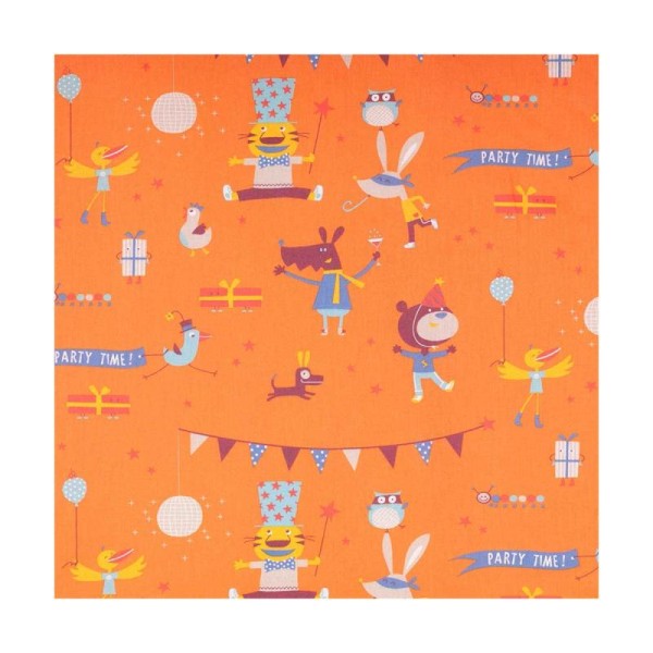 Tissu coton enfant party time - Orange - Photo n°1