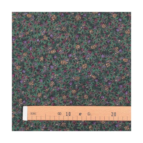 Tissu coton fleuri automnale - Vert & parme - Largeur 110cm - Vendu par 50cm - Photo n°3