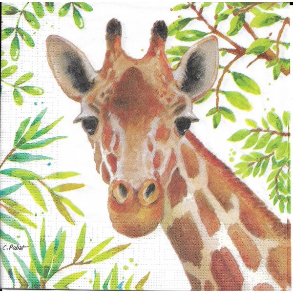4 Serviettes en papier Girafe Tropicale Format Lunch Decoupage Decopatch 1332710  PPD - Photo n°1