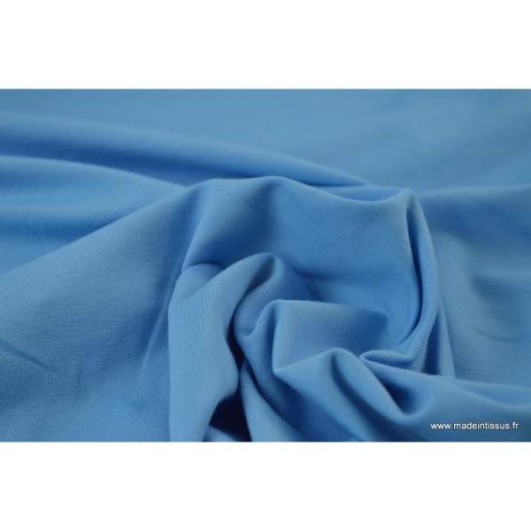 Tissu JERSEY coton elasthanne bleu - Photo n°4