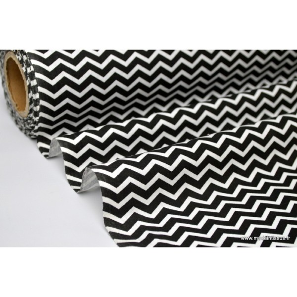 Tissu cretonne coton dessin zigzag chevrons noir - Oeko tex - Photo n°2