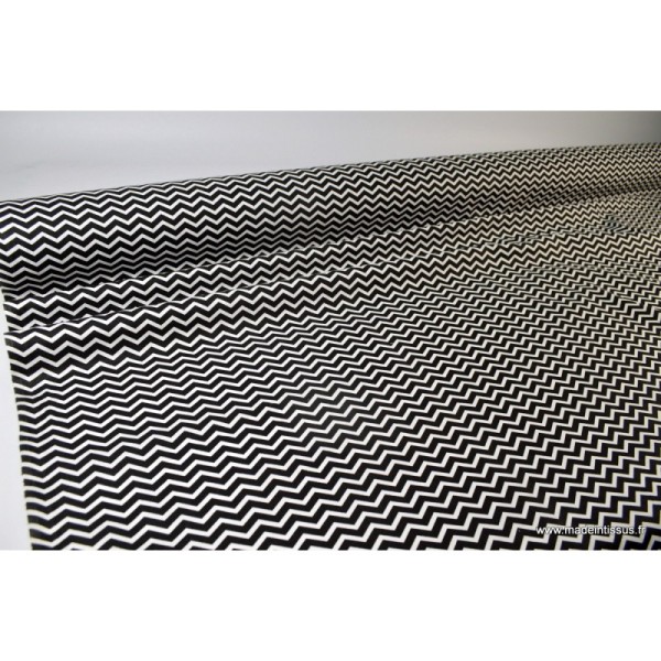 Tissu cretonne coton dessin zigzag chevrons noir - Oeko tex - Photo n°3