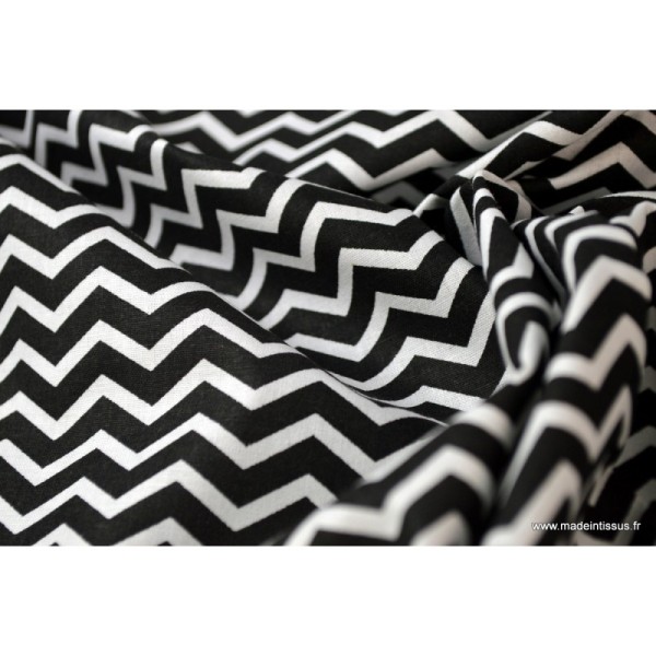 Tissu cretonne coton dessin zigzag chevrons noir - Oeko tex - Photo n°4