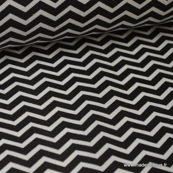 Tissu cretonne coton dessin zigzag chevrons noir - Oeko tex - Photo n°1