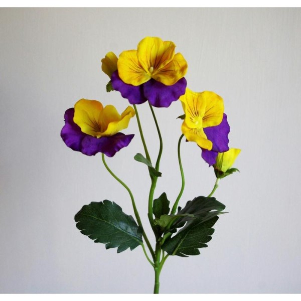 Pensées fleurs artificielles jaunes H45cm 3 fausses fleurs Ø6.5 à 7.5cm +  bouton - Fleurs artificielles haut de gamme - Creavea