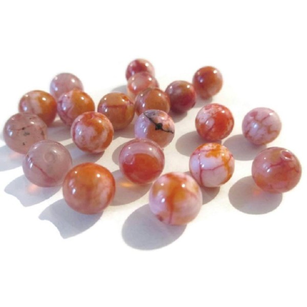 10 Perles Jade Naturelle Orange et blanc 8mm (B1A) - Photo n°1