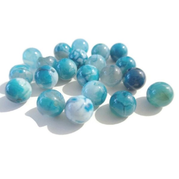 10 Perles Jade Naturelle Bleu et Blanc  8mm (B2A) - Photo n°1
