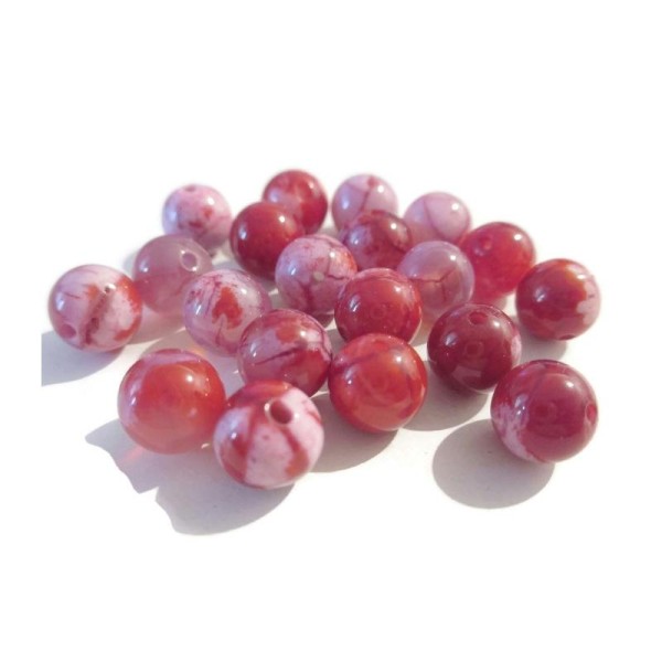10 Perles Jade Naturelle Rouge et Blanc  8mm (B3A) - Photo n°1