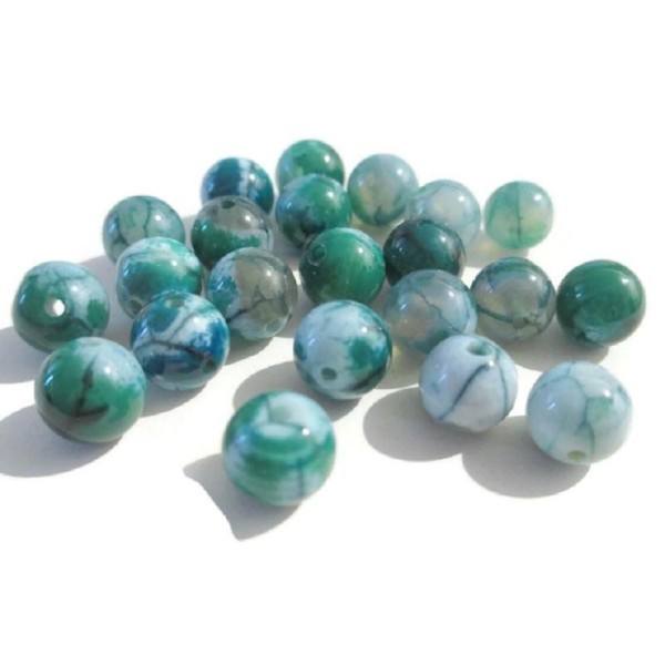 10 Perles Jade Naturelle Vert et Blanc  8mm (B5A) - Photo n°1