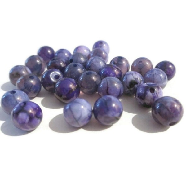 10 Perles Jade Naturelle Tons Violet  8mm (B6A) - Photo n°1