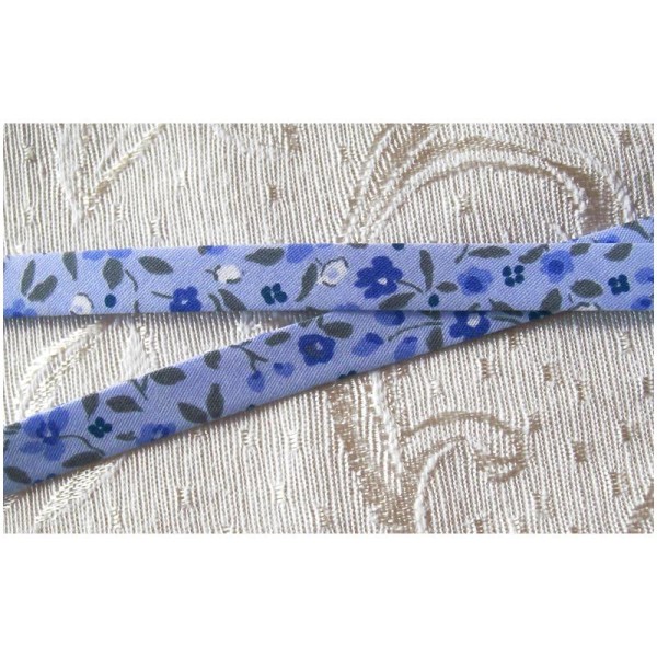 Biais fantaisie bleu lavande fleur liberty 8mm coton - au mètre - Photo n°2