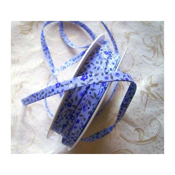 Biais fantaisie bleu lavande fleur liberty 8mm coton - au mètre - Photo n°1