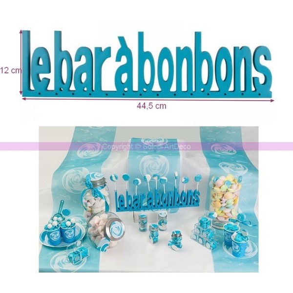 Bar à bonbons en Bois bleu, 44,5 x 12 cm, pour anniversaire, baby shower ou mariage - Photo n°2