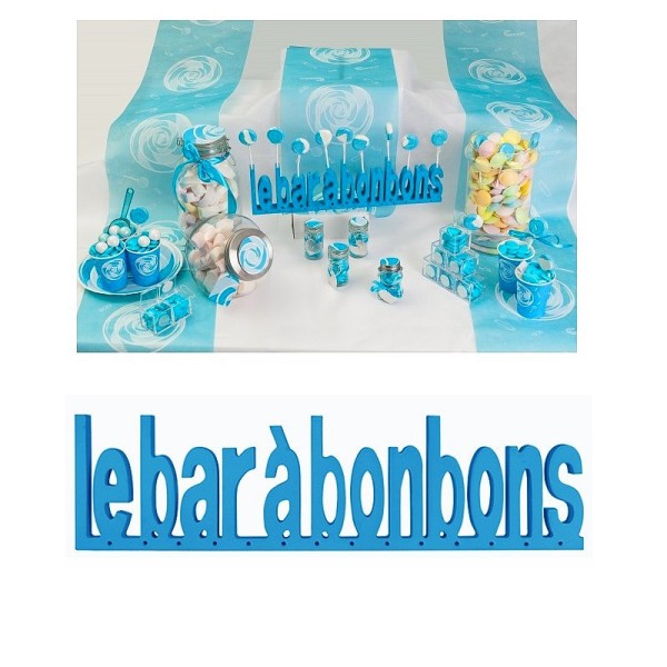 Bar à bonbons en Bois bleu, 44,5 x 12 cm, pour anniversaire, baby shower ou mariage - Photo n°1