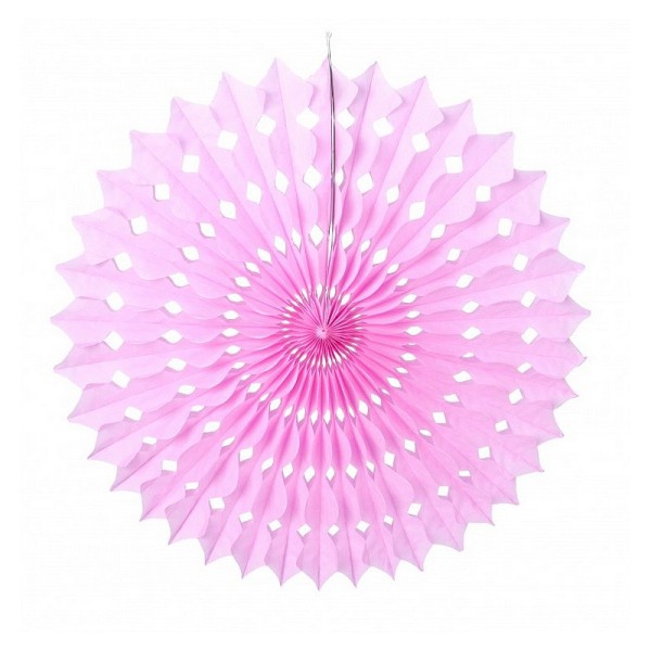 Grand Éventail alvéolé couleur Rose Bubble Gum, dim. 53 cm, Papier de Soie à suspendre - Photo n°1