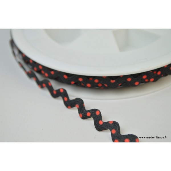 Serpentine Croquet à Pois rouge sur fond Noir 9mm x1m - Photo n°1