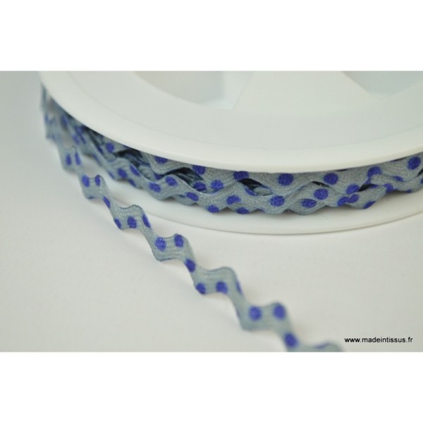 Serpentine Croquet à Pois Bleu sur fond Gris 9mm x1m - Photo n°1