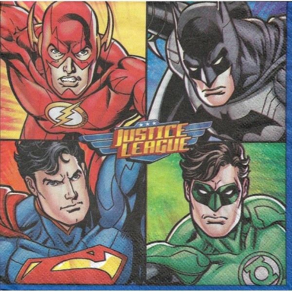 4 Serviettes en papier Justice League Super Héros Format Lunch - Photo n°1
