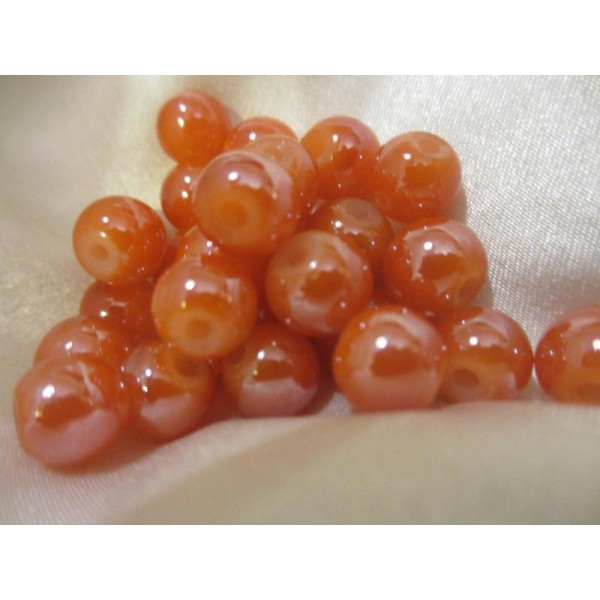 Perles en verre,rondes,6mm,oranges irisé,15 pièces - Photo n°2