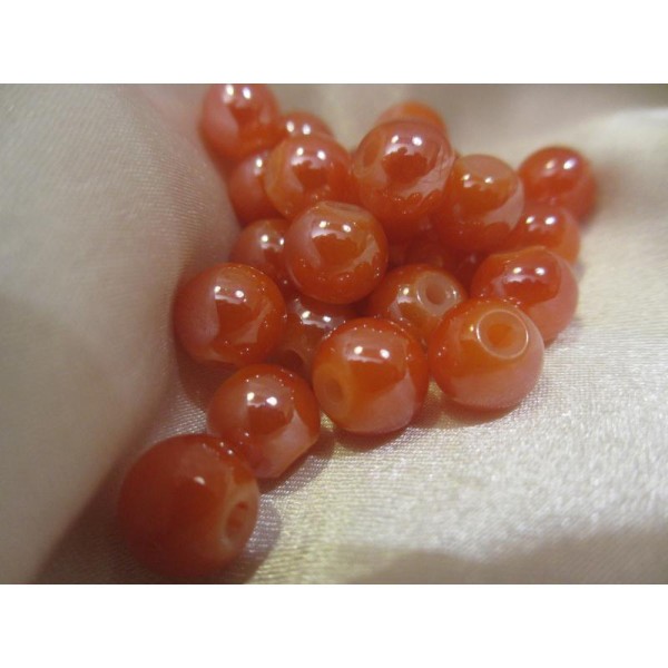 Perles en verre,rondes,6mm,oranges irisé,15 pièces - Photo n°3