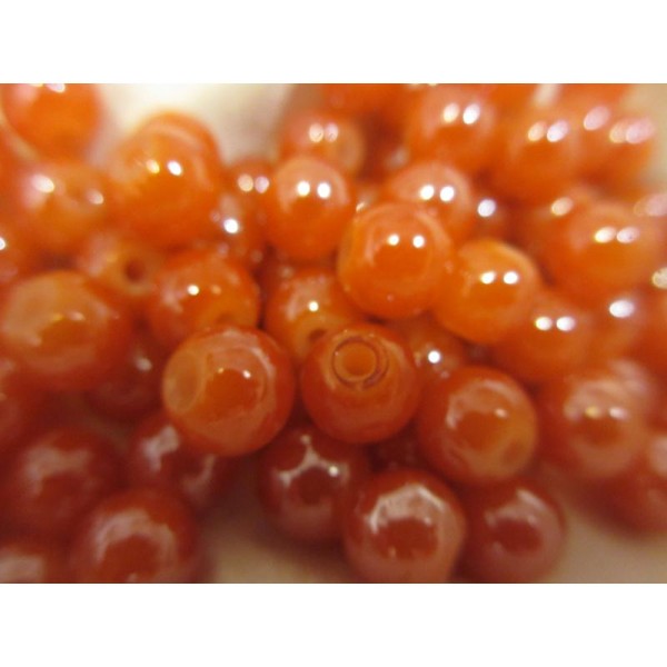 Perles en verre,rondes,6mm,oranges irisé,15 pièces - Photo n°1