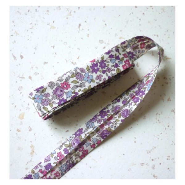 Biais 20 mm fleuri violet lavande style liberty FrouFrou - au mètre - Photo n°2